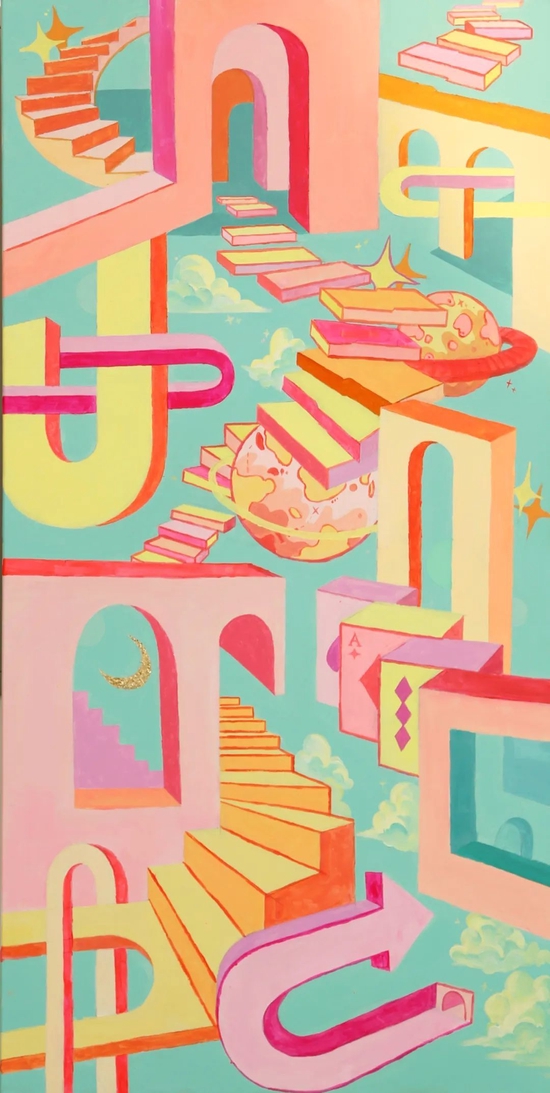 作品:《错乱空间》 160cm×80cm 布面丙烯