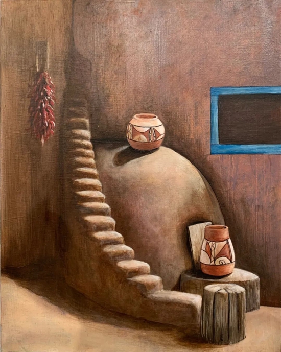 作品:《Not Taos》( 8 inches x 10 inches)Acrylic Paint on Board《不是陶斯》(8英寸X8英寸)布上丙烯