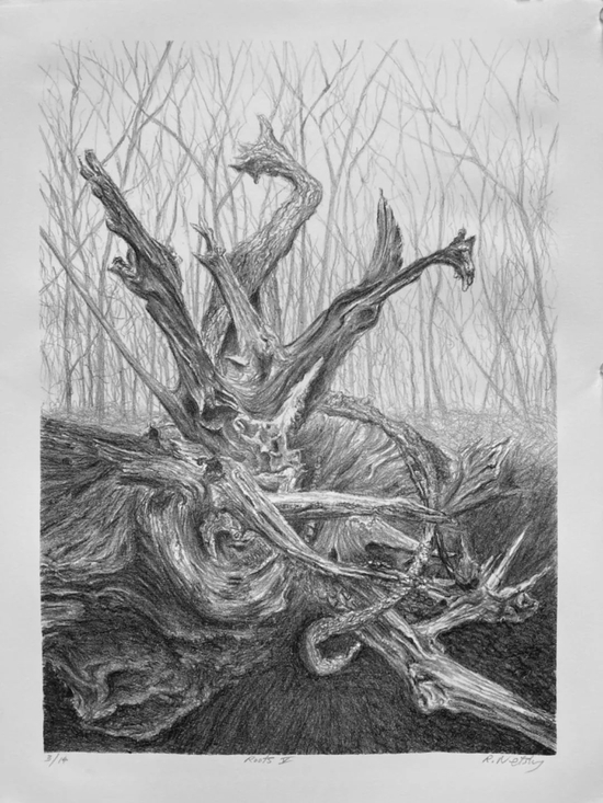 作品:《Roots V》(72 inches × 36 inches)Lithograph 《根五》(72英寸X36英寸)石版画