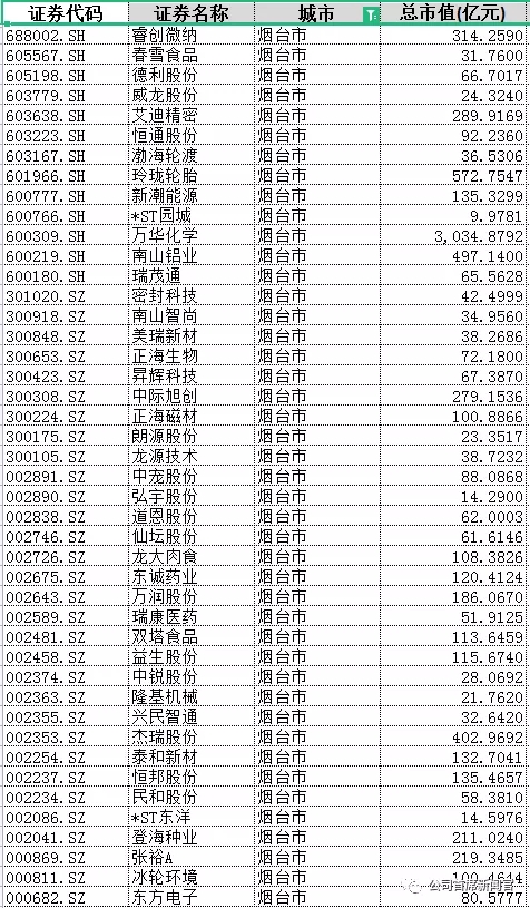 ▲烟台44家A股公司总市值8228.87亿元