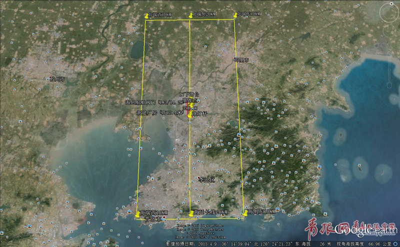 ▲图中黄色矩形内区域为青岛流亭国际机场净空保护区范围。