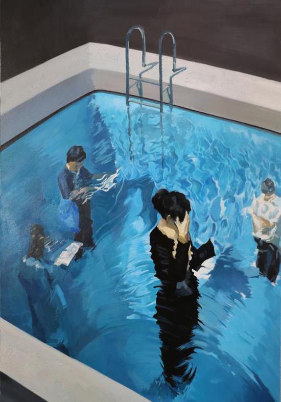 一等奖作品:油画《涉》 作者:何雅娟