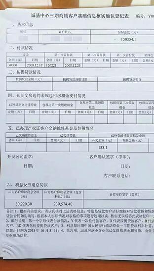 3日,业主收到的关于退房退款的信息核实确认登记表。