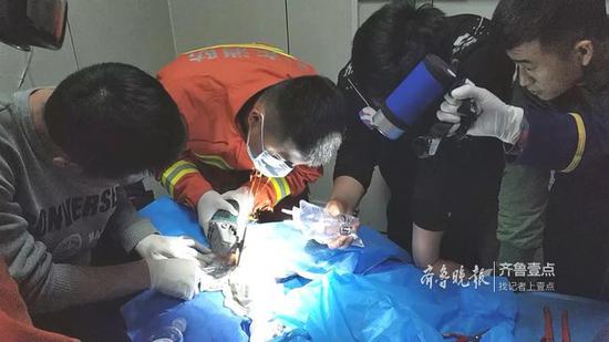 最终在经过3个小时的打磨后,小伙生殖器上的铁环终于被消防员成功取下。