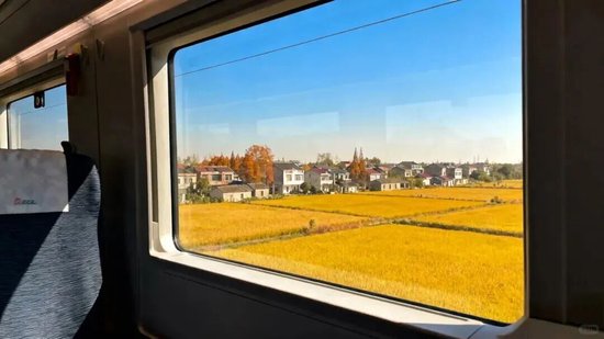 小红书网友“複禮”通过高铁车窗拍摄金秋壮美画卷