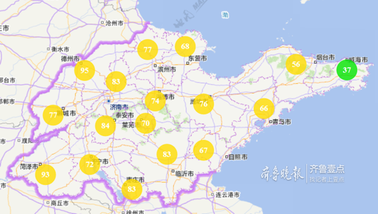 12月5日中午12时,山东省城市环境空气质量良好。