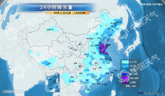 24小时降水量图(来源:中国天气网)