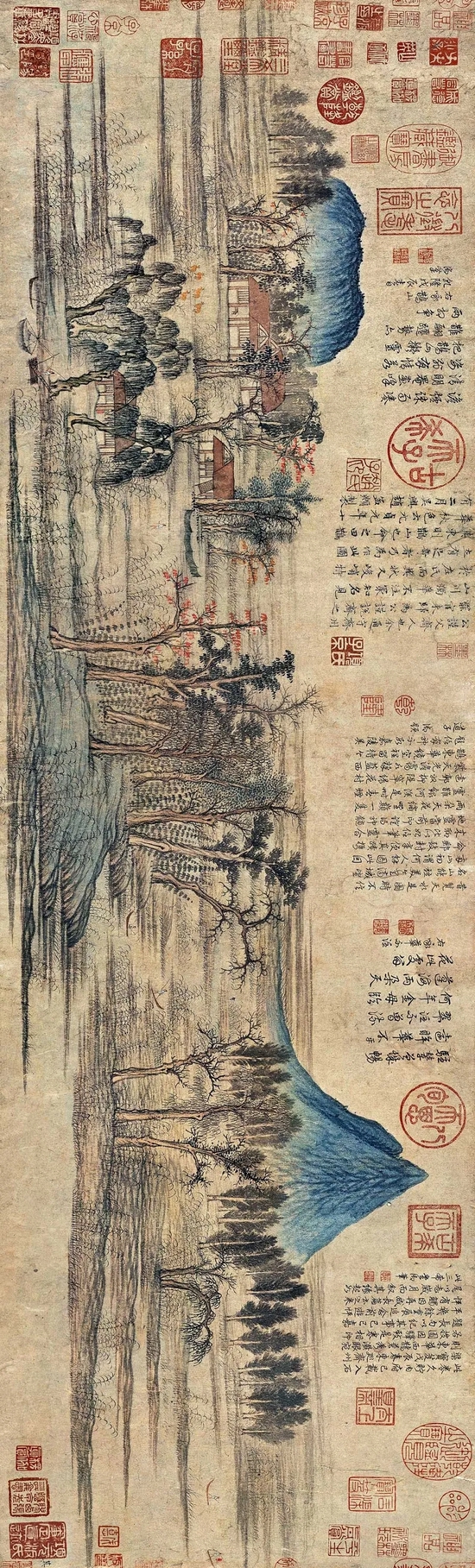 元代畫(huà)家趙孟頫《鵲華秋色圖》,描繪的是濟(jì)南東北華不注山和鵲山一帶秋景,畫(huà)境清曠恬淡,表現(xiàn)出恬靜而悠閑的田園風(fēng)味。
