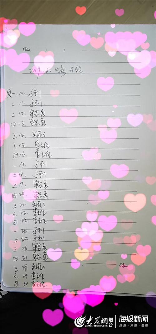 义工队员们的值班表