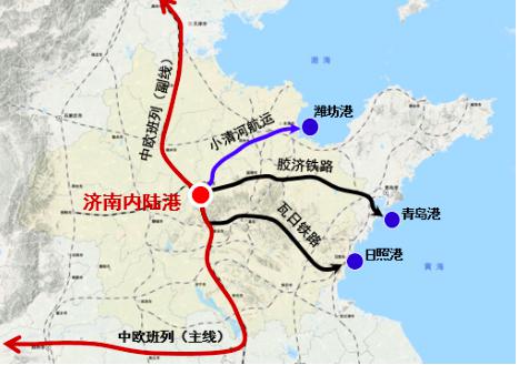 濟(jì)南內(nèi)陸港海陸空多式貨運(yùn)布局圖