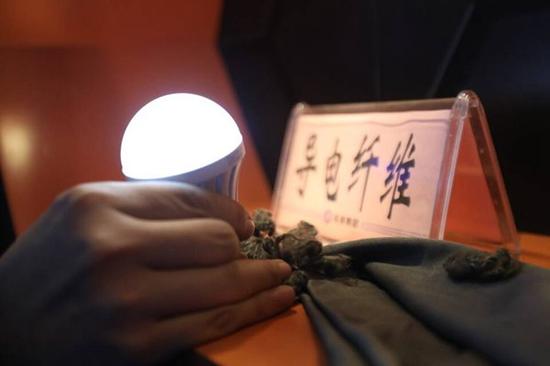 圣泉集团工作人员向记者展示导电纤维。