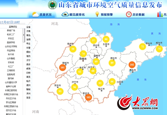 截至12月2日18時,山東已有14個城市告別重度污染,空氣質(zhì)量級別達(dá)到良。