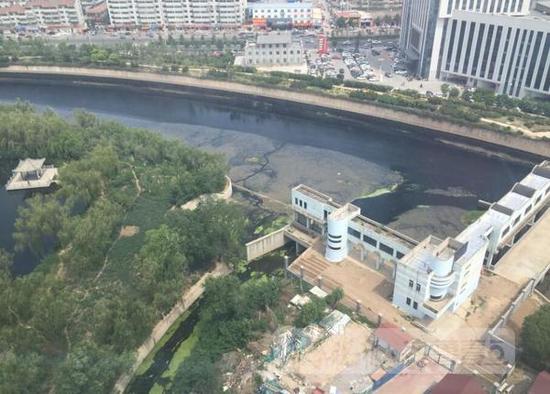 遠遠望去，小清河水變成“墨汁”了。 市民供圖