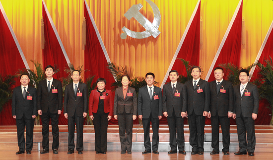 槐荫区委新班子亮相 张新村、李强、熊高翔、周敬、国承彦、朱玉明、胡民安、赵晨光、肖骏、李国华(从左到右)