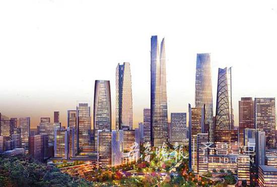 济南CBD将建设五座高度在220米至420米的高层塔楼。（资料片）
