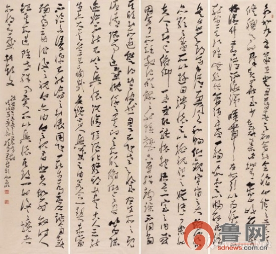 草书《兰亭序》四条屏