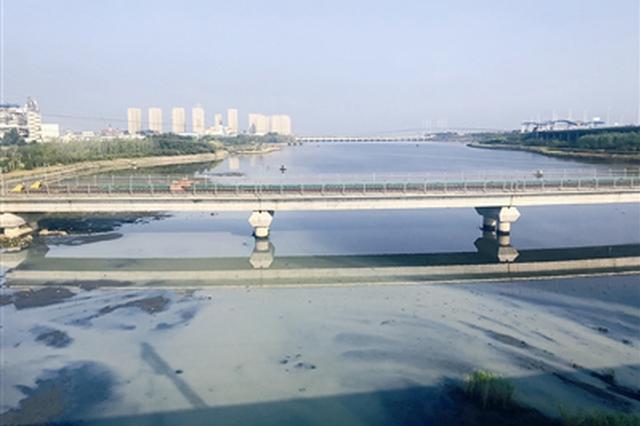 ▲胶济线跨过李村河，桥下出现大面积黄色水体。