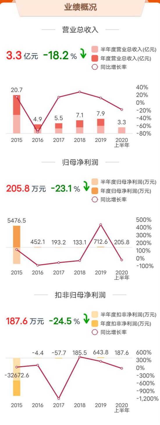 恒天海龙业2015-2020上半年绩概况