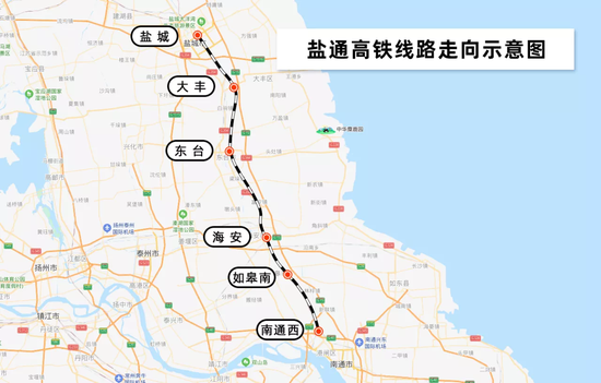 盐通高铁线路走向示意图