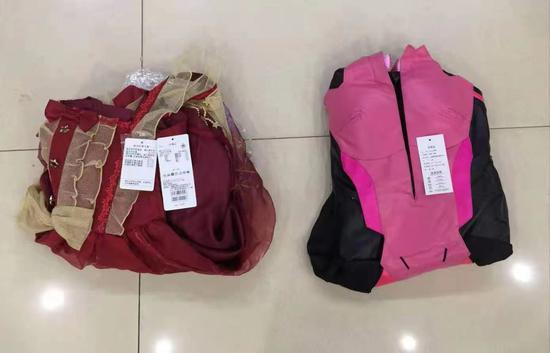 不合格服饰样品 本文图片均由 上海市市场监管局 提供