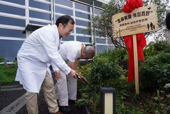 医生代表与患者代表共同种下山茶花树和栀子花树。