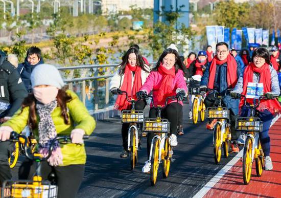 2020年1月1日,上海长宁区,迎新骑行活动现场。 本文图片均有上海长宁区 提供