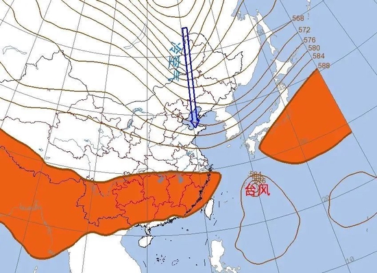 31日14时500百帕高度场 橘色代表副高