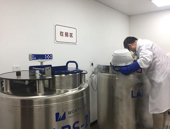 捐献出的精液被保存在液氮中。本文图片 澎湃新闻记者 陈斯斯 摄