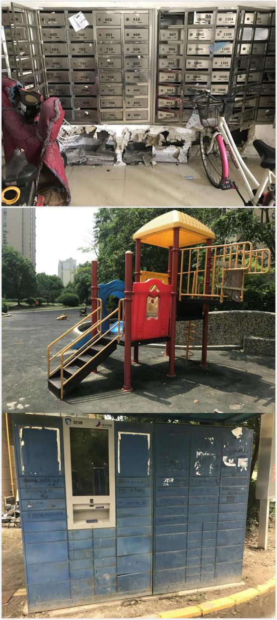 信箱、儿童游乐设施、快递自提柜等配套服务处于损毁和报废状态。