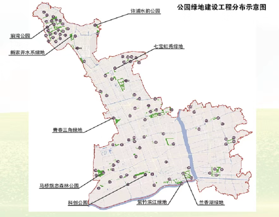 “十四五”期间闵行区公园绿地建设项目分布图