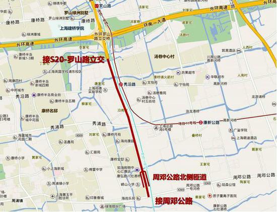 s3高速公路先期实施段主线北与s20外环高速相接,南与周邓公路相连,全