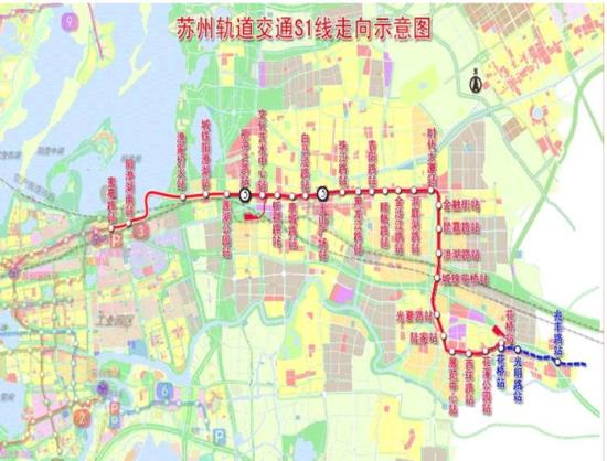 媒体之前发布的苏州轨道交通S1线走向示意图