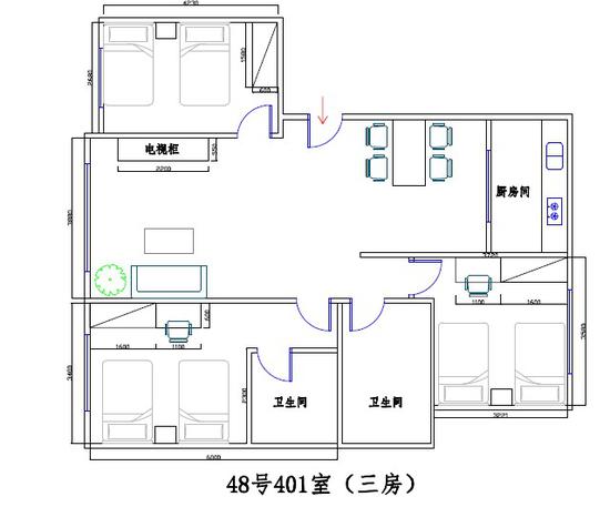 （翔泰苑三房示意图）