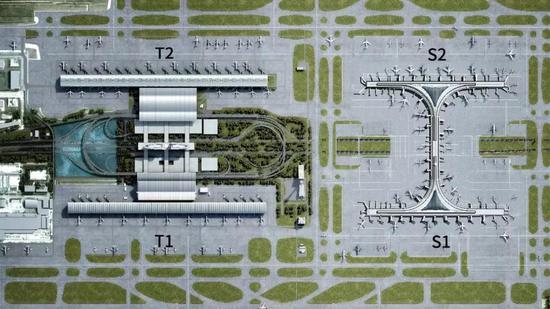 浦东国际机场航站楼+卫星厅示意图