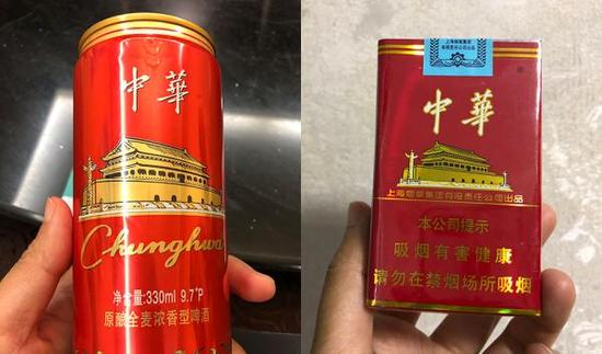 一款外包装与中华香烟极为相似的“中华啤酒”,可能涉嫌构成不正当竞争。本文图片均为 澎湃新闻记者 邹娟 摄