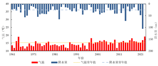 1961-2023年上海全市4月中旬气温和降水