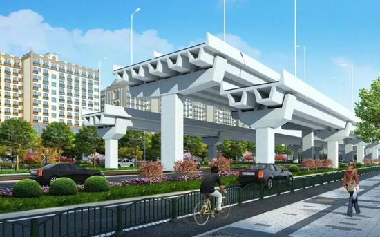 ▲浦星公路跨芦恒路节点改造工程高架断面效果图