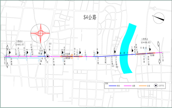 S4公路奉浦东桥及接线工程路线走向图