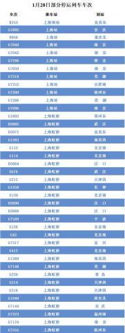 截至目前,临时停运列车达40趟。车次如图。