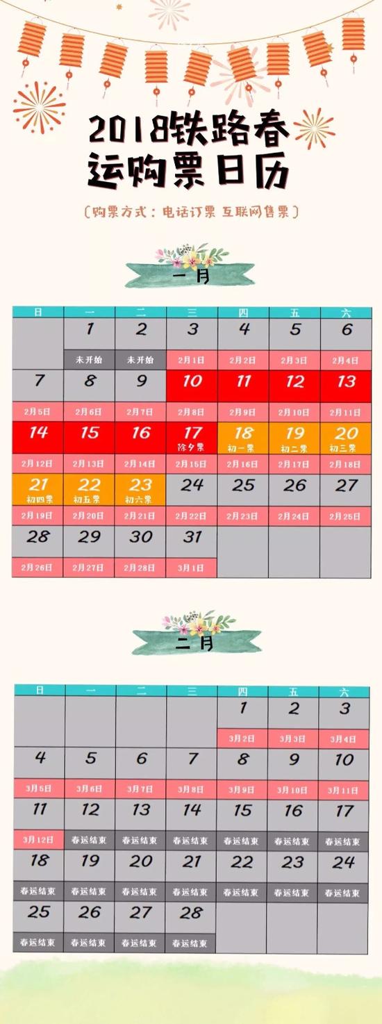 2018铁路春运购票日历正式公布 预售期仍为3
