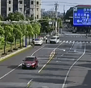 在路口执勤的民警示意靠边停车,司机却加速驶离。本文图片 上海宝山警方供图