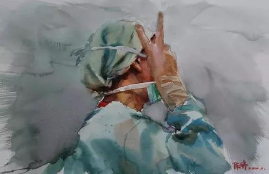 《必胜》水彩画