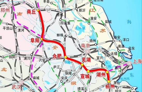 图说:商合杭高铁线路示意图 来源/采访对象提供