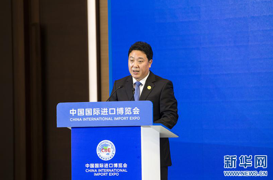 中国国际进口博览局副局长孔福安仪式现场致辞。新华网 吴一航 摄