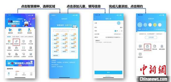 “健康云”内预约接种操作流程。　上海市卫健委供图

