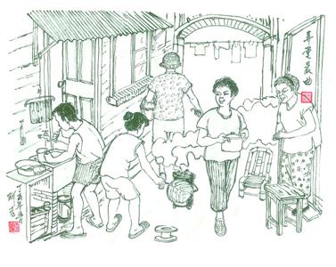 早晨的弄堂里最热闹,刷牙、生煤球炉、买菜、买早点……