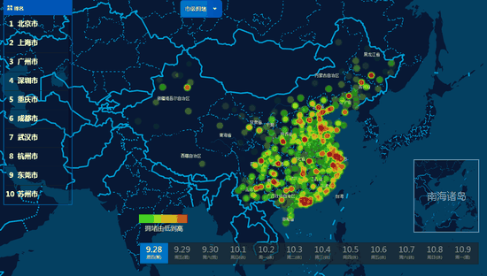 报告预测的全国公路网拥堵分布(市级)。来自交通部路网中心公众号