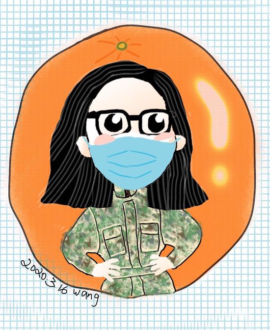 王辉画笔下穿着医院统一队服的同事