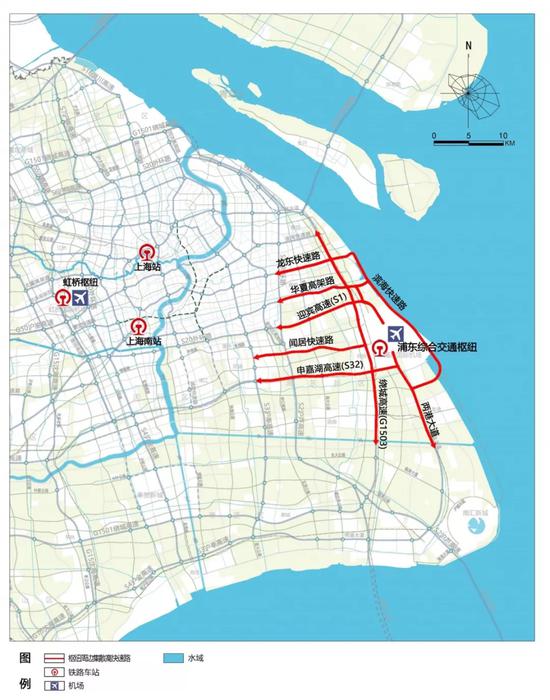 浦东枢纽快速集散道路规划示意图