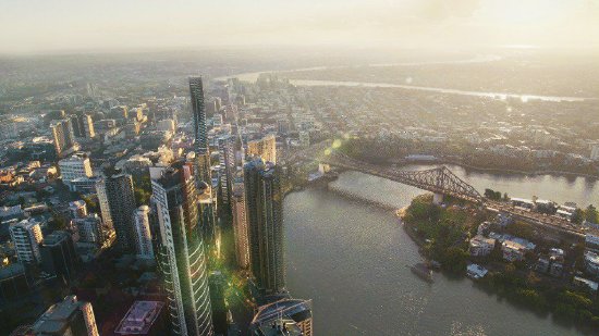在布里斯班(Brisbane)高空俯瞰布里斯班壮观的城市景观